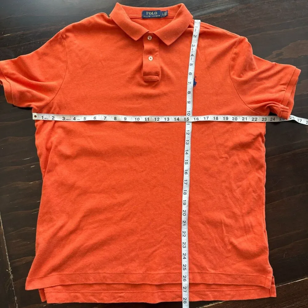 L Polo Ralph Lauren Men's Polo Shirt Custom Fit Short Sleeves Pony Logo Orange